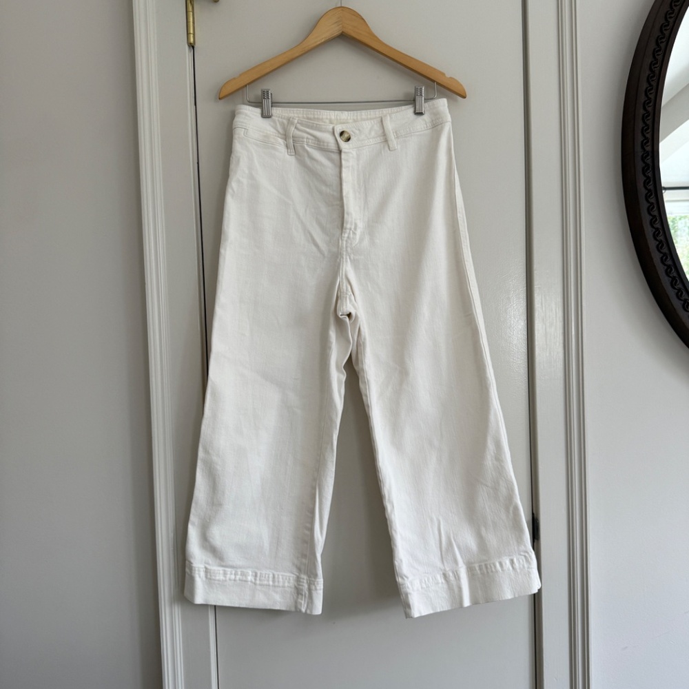 H&M Off-White High Rise Wide Leg Cropped Jeans White Sailor Denim Size 12